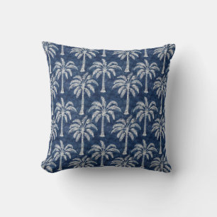 Palm Trees Indigo Blue Throw Pillow - Double-Sided