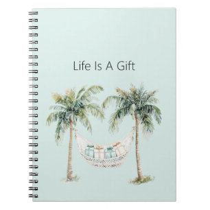 Palm Trees Life is A Gift Aqua Cream Hammock Notebook