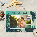 Palm Trees Mele Kalikimaka Horizontal Photo   Holiday Card<br><div class="desc">Looking for beach themed Christmas cards to send to family and friends? This stunning holiday photo card features a painting of palm trees as the background. Stylish typography reads,  "Mele Kallikimaka." Easy to personalise! The back contains a sand design over a white background.</div>