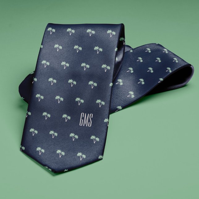 Palm Trees Monogrammed Navy Blue Tie (Creator Uploaded)