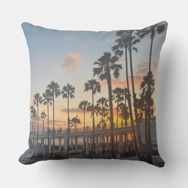 Palm Trees Near the Boardwalk - Oceanside Cali Cushion (Front)