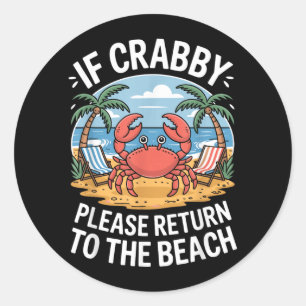 Palm Trees Ocean Crab Crabby Return to Beach Classic Round Sticker
