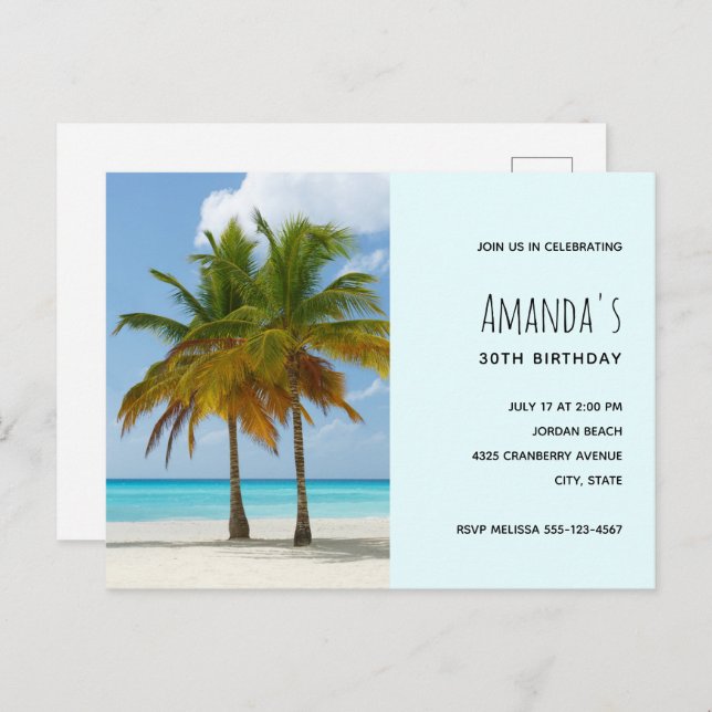 Palm Trees on a Tropical Beach Birthday Invite (Front/Back)