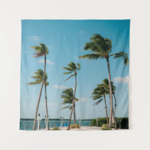 Palm trees on beach shore in the morning tapestry