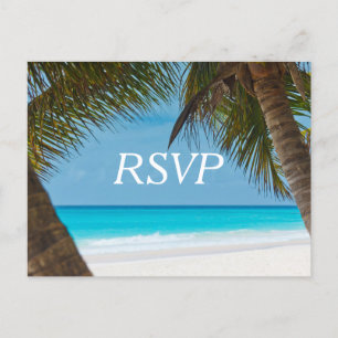 Palm Trees On Beach Wedding RSVP Postcards