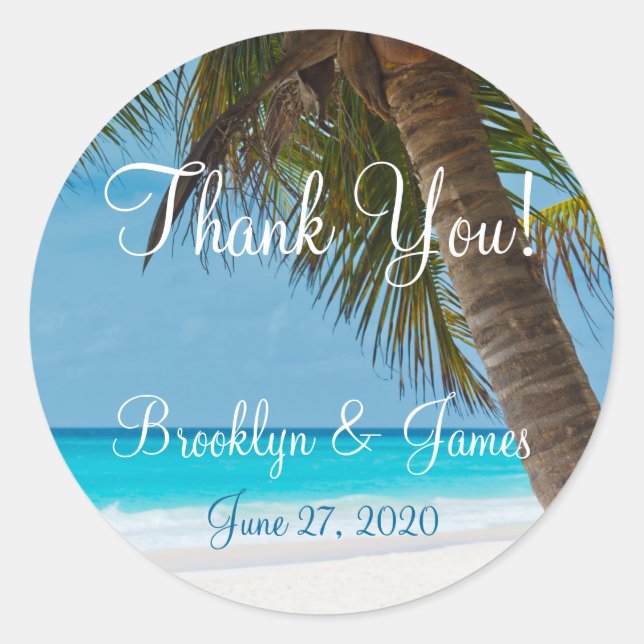 Palm Trees On Beach Wedding Stickers (Front)