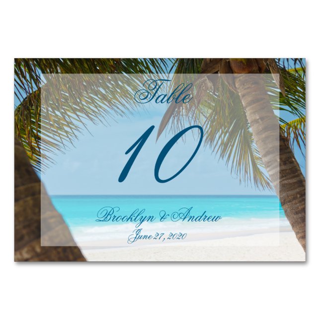 Palm Trees On Beach Wedding Table Cards (Front)