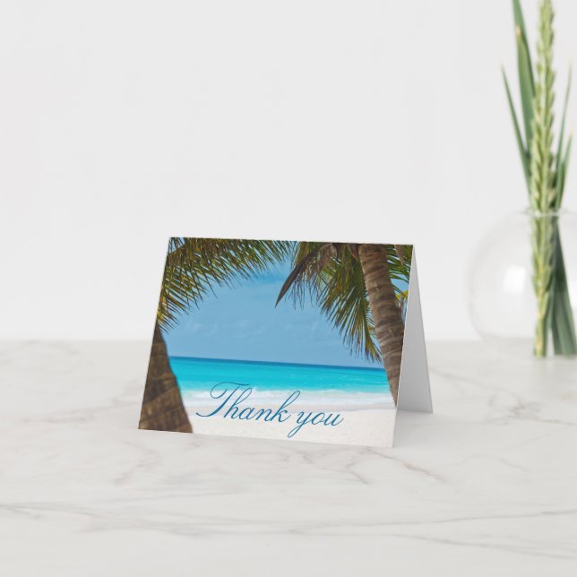 Palm Trees On Beach Wedding Thank You Cards (Front)