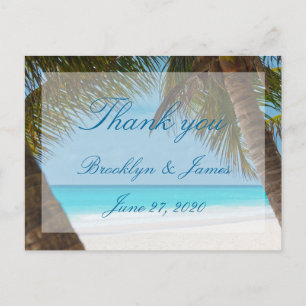 Palm Trees On Beach Wedding Thank You Postcards
