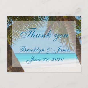 Palm Trees On Beach Wedding Thank You Postcards