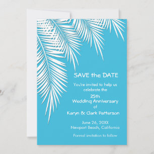 Palm Trees on Blue SAVE THE DATE Cards