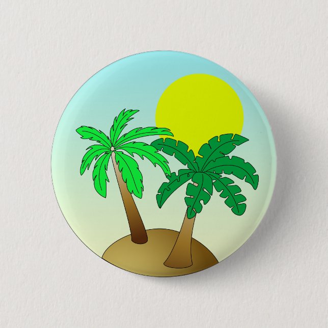 Palm trees on blue with sun 6 cm round badge (Front)