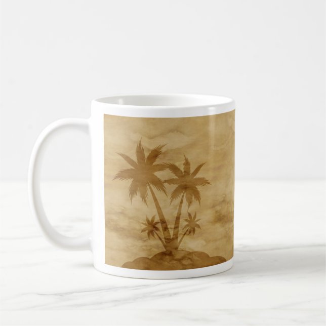 Palm Trees on Island Silhouette on Parchment Mug (Left)