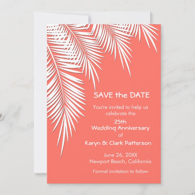 Palm Trees on Living Coral SAVE THE DATE (Front)
