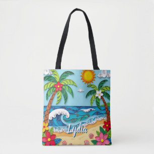 Palm Trees on the Beach Personalised Tote Bag