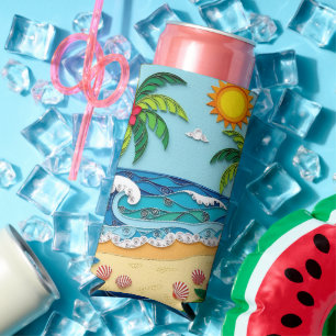 Palm Trees on the Beach  Seltzer Can Cooler