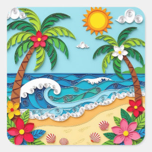 Palm Trees on the Beach  Square Sticker