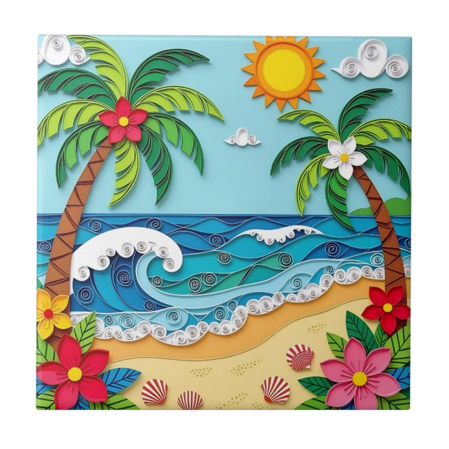 Palm Trees on the Beach  Tile (Front)