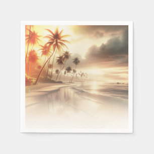 Palm Trees & Orange Sunset Beach Wedding Napkin