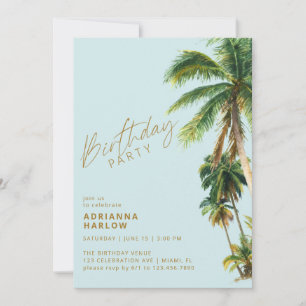 Palm Trees   Pastel Sky Blue Beach Birthday Party Invitation