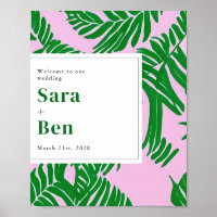 Palm Trees Pink + Green Beach Wedding Welcome