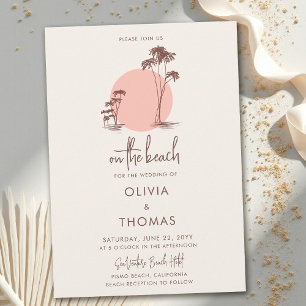 Palm Trees Pink Sun Light Sand Beach Wedding Invitation