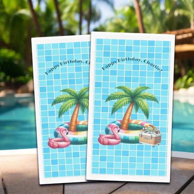 Palm Trees Pool Party Flamingo Birthday Party Napkin (Creator Uploaded)