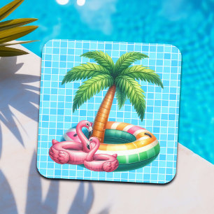 Palm Trees Pool Party Flamingo Coaster