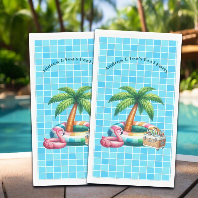 Palm Trees Pool Party Flamingo Napkin (Creator Uploaded)