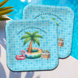 Palm Trees Pool Party Flamingo Paper Plate