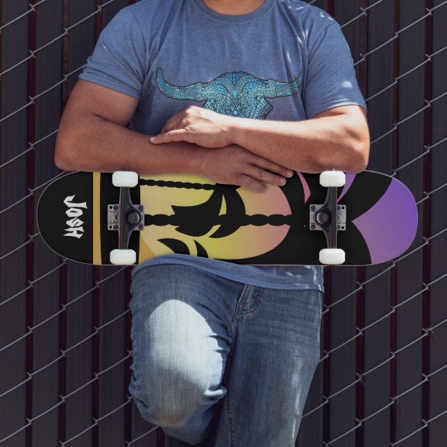 Palm Trees Purple Black Pattern Skateboard (Outdoor 3)