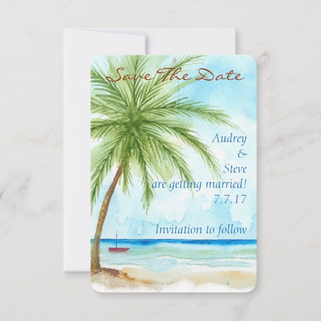 Palm Trees Save The Date Card (Front)