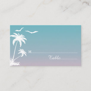 Palm trees & seagulls beach wedding place card