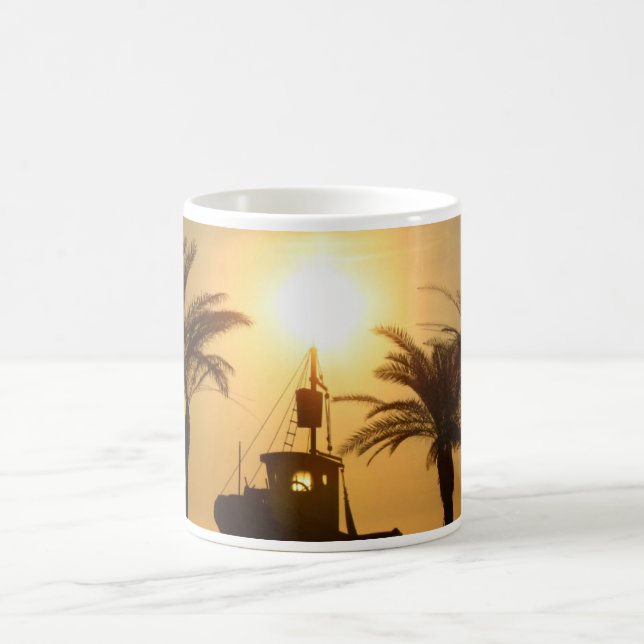 Palm Trees Ship Photo White Mug (Center)