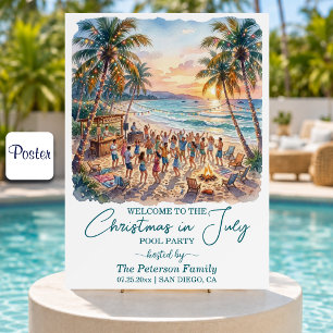 Palm Trees String Lights Christmas in July Welcome Poster