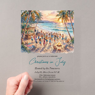 Palm Trees String Lights Party Christmas in July Acrylic Invitations