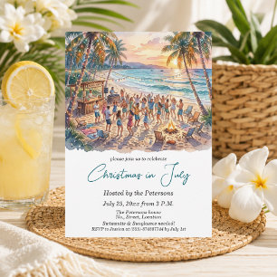 Palm Trees String Lights Party Christmas in July Invitation
