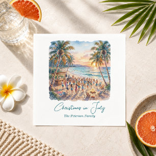 Palm Trees String Lights Party Christmas in July  Napkin