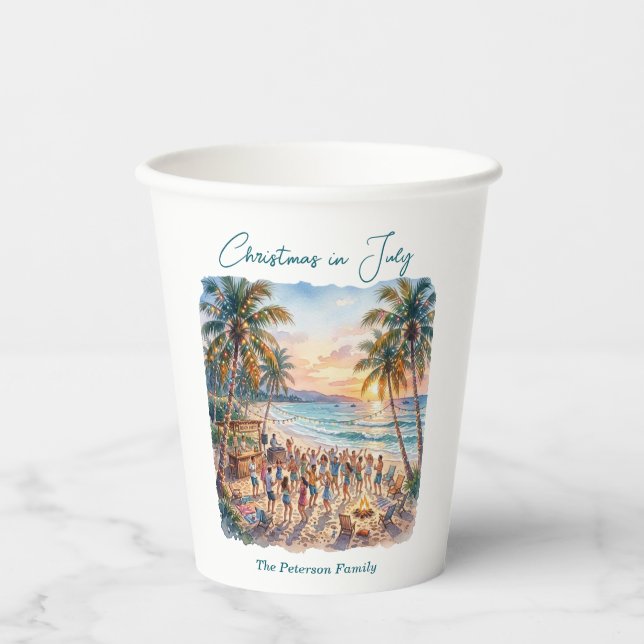 Palm Trees String Lights Party Christmas in July  Paper Cups (Front)