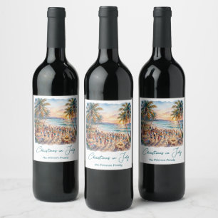 Palm Trees String Lights Party Christmas in July Wine Label