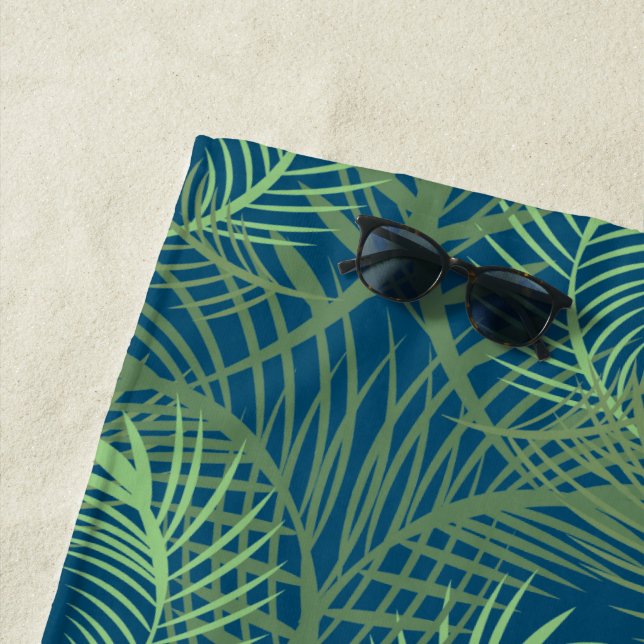 Palm Trees Summer Tropical Beach Green Blue Towel (In Situ)