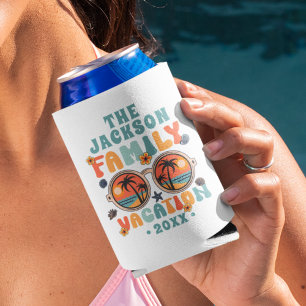Palm trees sunglasses retro family vacation groovy can cooler