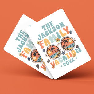 Palm trees sunglasses retro family vacation groovy playing cards