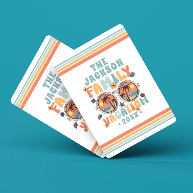 Palm trees sunglasses retro family vacation groovy playing cards (Creator Uploaded)