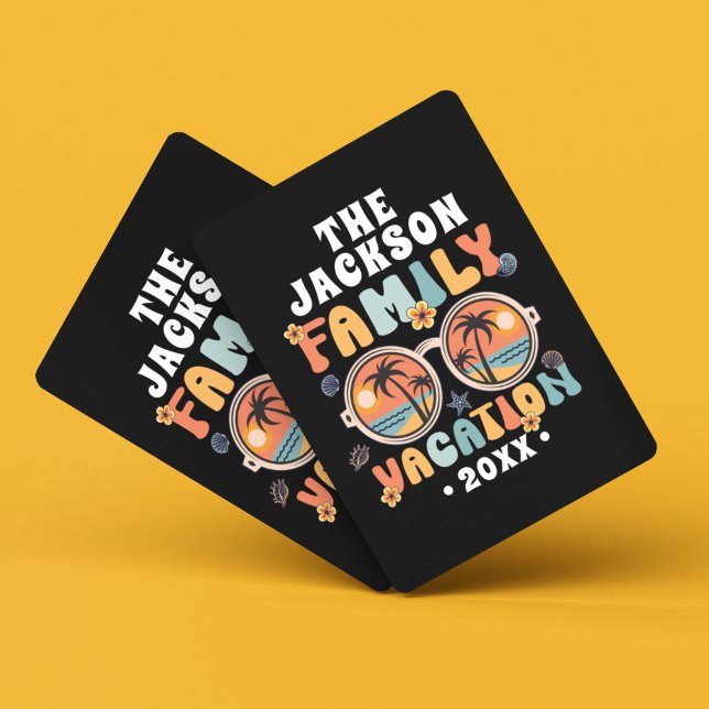 Palm trees sunglasses retro family vacation groovy playing cards (Creator Uploaded)