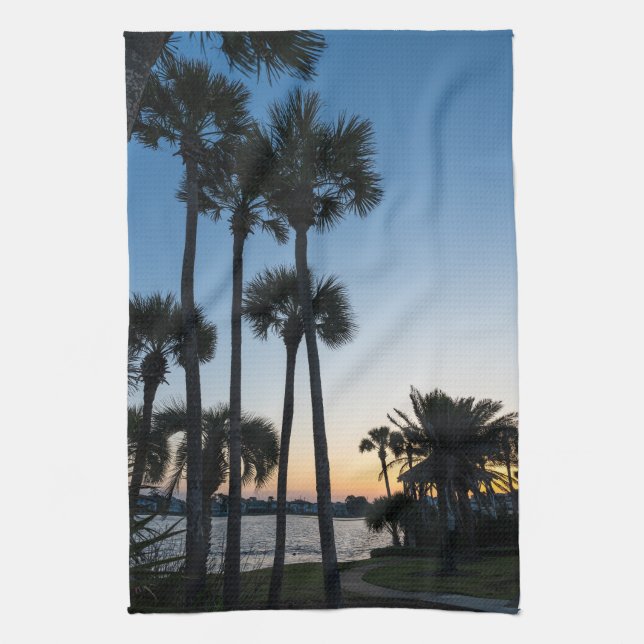 Palm Trees Sunrise Destin Florida Kitchen Towel (Vertical)
