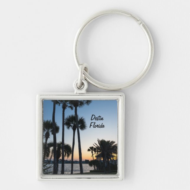 Palm Trees Sunrise Destin Florida Square Keychain (Front)