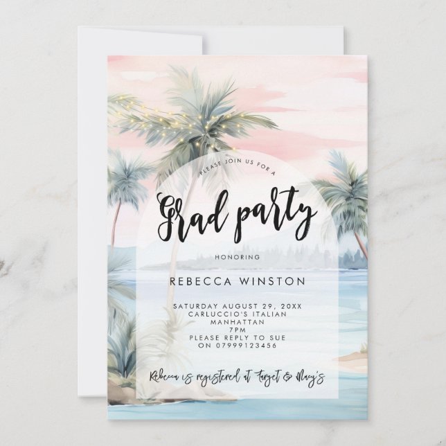 palm trees sunset graduation party invitation (Front)