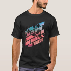 Palm Trees Sunset in Diagonal Lines Retro Design T-Shirt