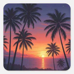 Palm Trees Sunset in Fiji Square Sticker